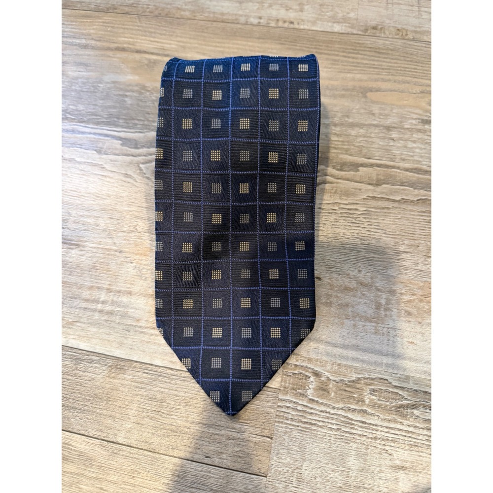 Robert Talbott Mens Necktie Hand Sewn Silk Geometric Navy Blue One Size